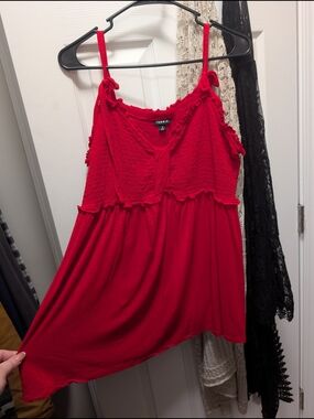 torrid Red Smocked Babydoll Cami with Tie Straps